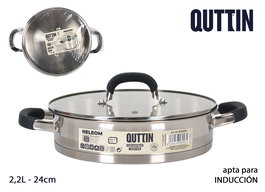 Quttin Cacerola Baja Acero Inoxidable 24 cm, 0.8 mm Grosor, 2.2 L (4 Unidades)