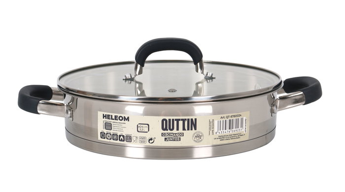 Quttin Cacerola Baja Acero Inoxidable 24 cm, 0.8 mm Grosor, 2.2 L (4 Unidades)