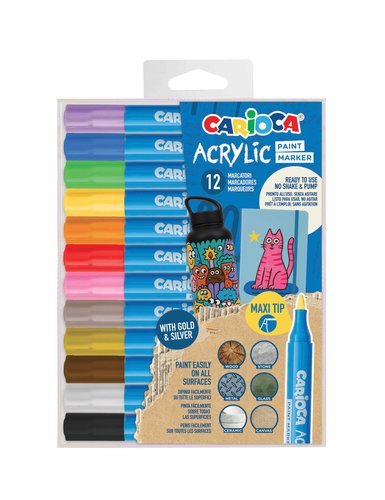 Carioca Paint Marker Rotuladores Acrílicos Punta Maxi Caja de 12 Carioca Paint Marker Rotuladores Acrílicos Punta Maxi Caja de 12