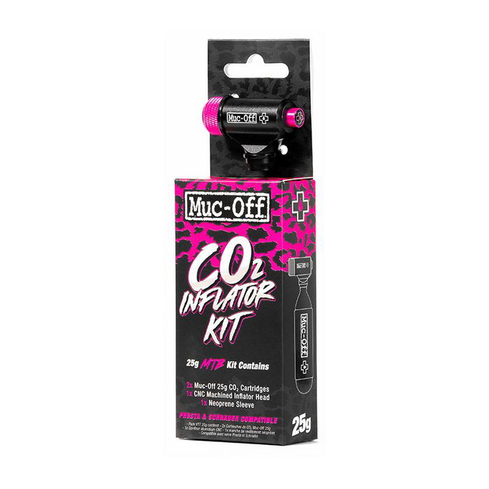 Muc-Off Kit Inflador de Neumáticos con 2 Cartuchos CO2, Cabezal CNC, Boquilla Doble y Manga Neopreno Muc-Off Kit Inflador de Neumáticos con 2 Cartuchos CO2, Cabezal CNC, Boquilla Doble y Manga Neopreno