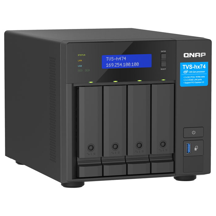 QNAP TVS-H474-PT-8G 4-bay QuTS hero NAS Intel Pentium Gold G7400 up to 3.7GHz 8GB DDR4