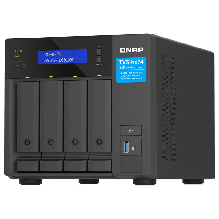 QNAP TVS-H474-PT-8G 4-bay QuTS hero NAS Intel Pentium Gold G7400 up to 3.7GHz 8GB DDR4