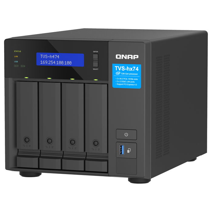 QNAP TVS-H474-PT-8G 4-bay QuTS hero NAS Intel Pentium Gold G7400 up to 3.7GHz 8GB DDR4