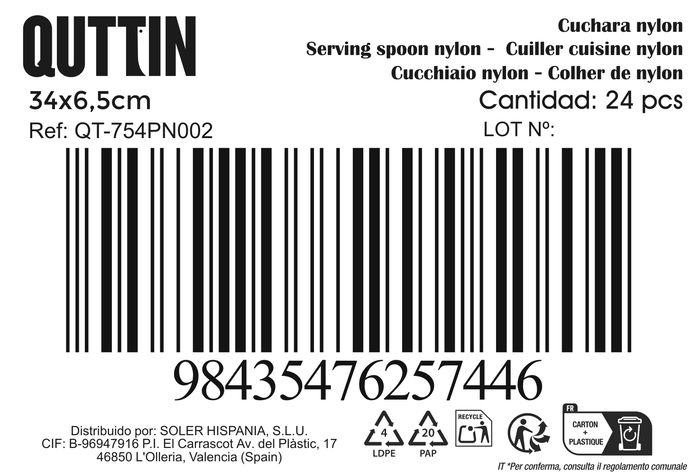 Quttin Cuchara Nylon Negra 34 cm x 6.5 cm (24 Unidades)