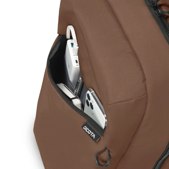 Dicota D32124-RPET Mochila Informal con Compartimento para Portátil 13-16" (16L), Marrón, Poliéster Resistente al Agua