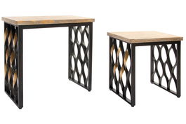 DKD Home Decor Mesita Auxiliar Loft Natural Negro 34 x 65 x 64 cm Set de 2