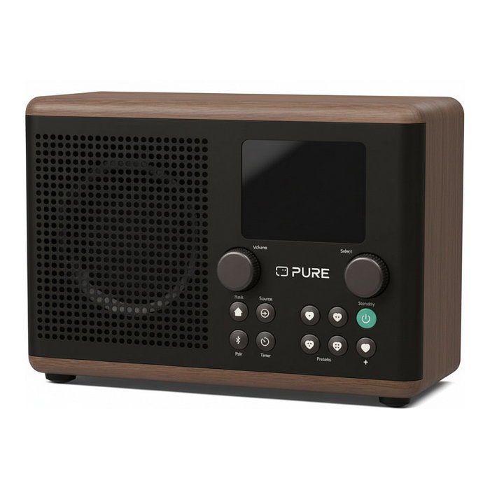 PURE Classic H4 Radio Digital Portátil DAB+ FM con Bluetooth 5.3, Reloj Alarma, 10W, Negro/Walnuss para UE/UK