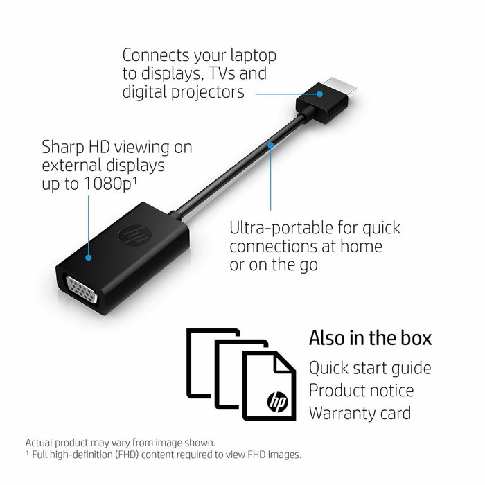 HP Adaptador HDMI a VGA H4F02AA Negro HP Adaptador HDMI a VGA H4F02AA Negro