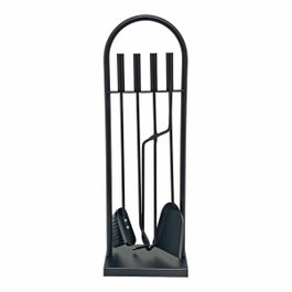 Edm Juego de chimenea de 4 piezas con soporte, Negro, 23 x 68 cm