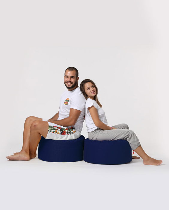 Atelier Del Sofa Puf de Jardín Redondo Azul Oscuro 55x30 cm, Resistente al Agua