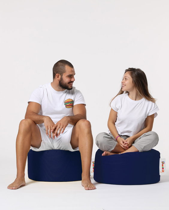 Atelier Del Sofa Puf de Jardín Redondo Azul Oscuro 55x30 cm, Resistente al Agua
