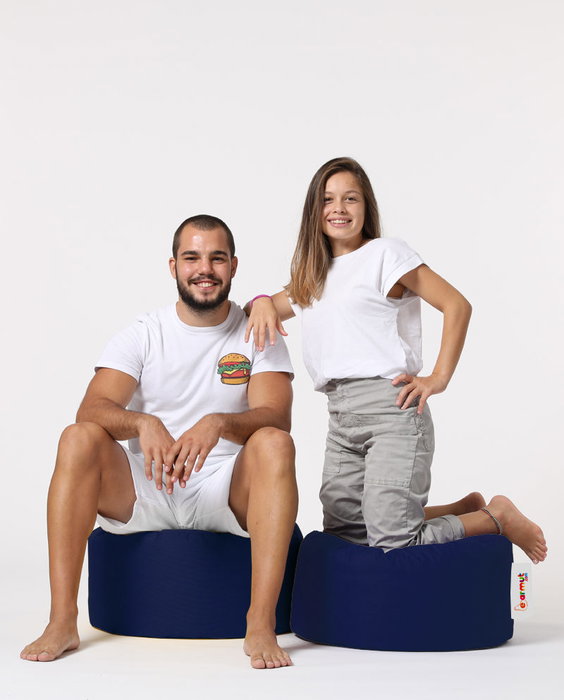 Atelier Del Sofa Puf de Jardín Redondo Azul Oscuro 55x30 cm, Resistente al Agua