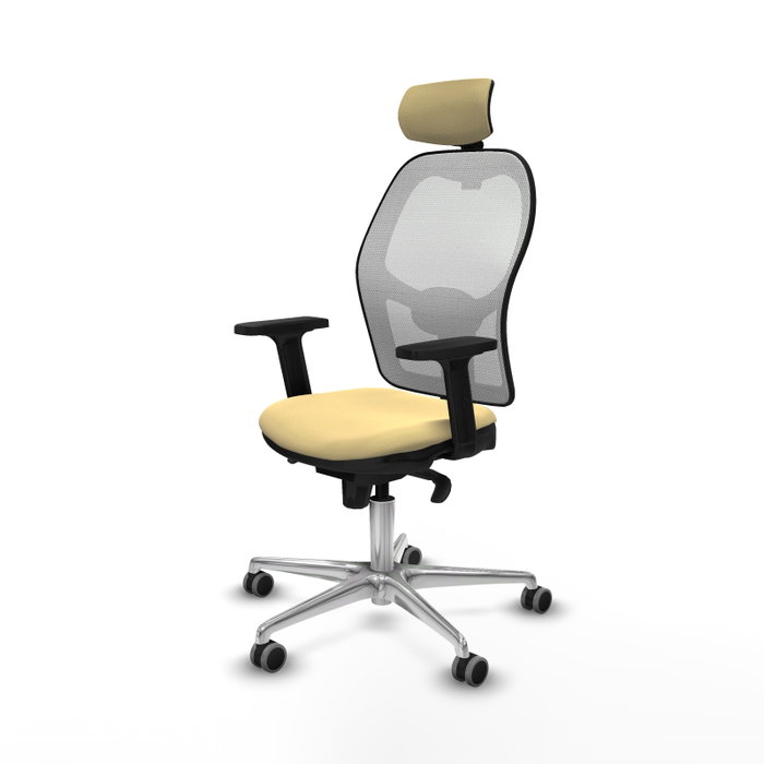 PIQUERAS Y CRESPO Silla de oficina Jorquera con mecanismo Sincro, Similpiel Crema y Malla Blanco