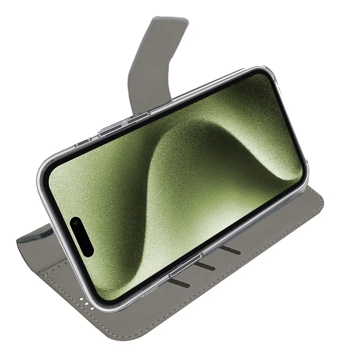 Celly WALLY1078 Funda Cartera con Cierre Magnético para Apple iPhone 16 (15.5 cm / 6.1"), Imitación Piel Negro - Resistente a Golpes y Rayones con Soporte y Bolsillo para Tarjetas