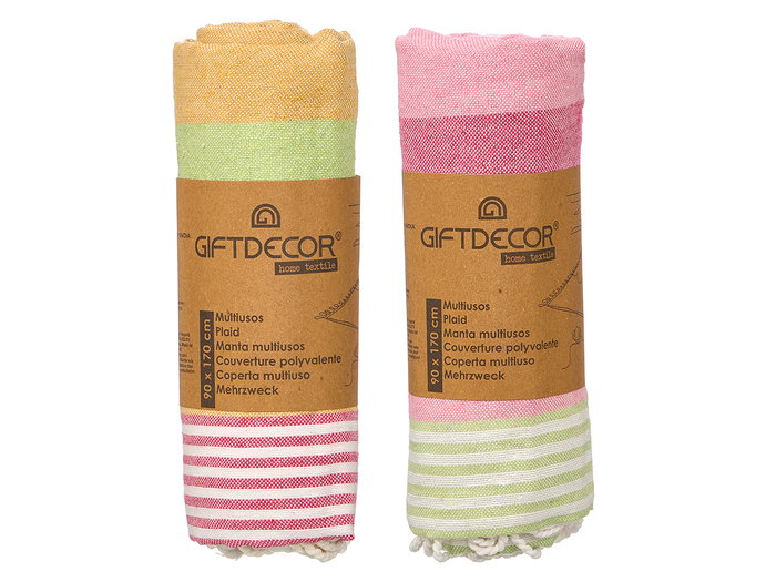 Giftdecor Mantel Multiusos de Tela a Rayas, 90 x 170 cm, Surtido Colores (Marrón, Rosa, Verde) (Set de 18)