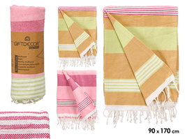 Giftdecor Mantel Multiusos de Tela a Rayas, 90 x 170 cm, Surtido Colores (Marrón, Rosa, Verde) (Set de 18)