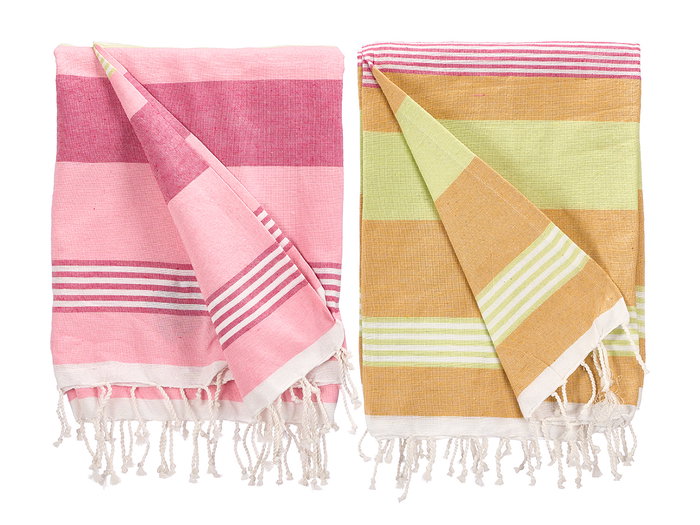 Giftdecor Mantel Multiusos de Tela a Rayas, 90 x 170 cm, Surtido Colores (Marrón, Rosa, Verde) (Set de 18)