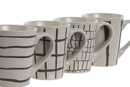 DKD Home Decor Taza Moderna Beige Gris Gres 360ml Apto Microondas Lavavajillas 9 x 10.6 x 12.5 cm (12 Unidades)