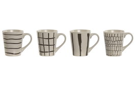 DKD Home Decor Taza Moderna Beige Gris Gres 360ml Apto Microondas Lavavajillas 9 x 10.6 x 12.5 cm (12 Unidades)