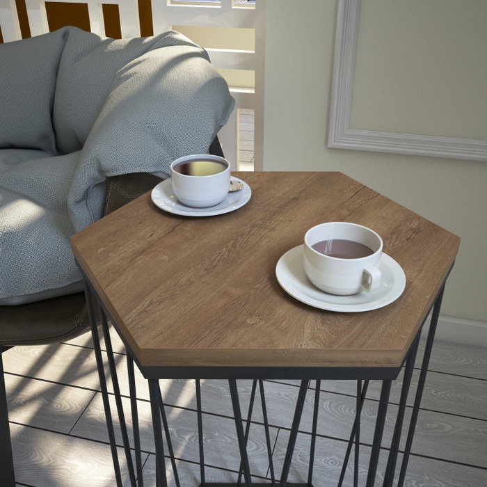 Hanah Home Mesa Auxiliar Roble Oscuro y Negro, Tablero Partículas Melamina, Patas Metal, 40x35x62cm Hanah Home Mesa Auxiliar Roble Oscuro y Negro, Tablero Partículas Melamina, Patas Metal, 40x35x62cm