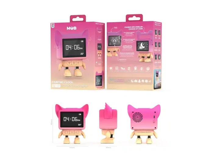 Wondee Reloj Despertador Digital Bailarín con Movimiento y Altavoz, Rosa, Pantalla LED, Alimentación USB, para Escritorio o Mesilla de Noche