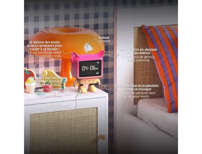 Wondee Reloj Despertador Digital Bailarín con Movimiento y Altavoz, Rosa, Pantalla LED, Alimentación USB, para Escritorio o Mesilla de Noche