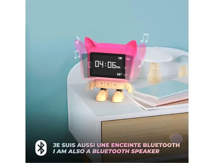Wondee Reloj Despertador Digital Bailarín con Movimiento y Altavoz, Rosa, Pantalla LED, Alimentación USB, para Escritorio o Mesilla de Noche