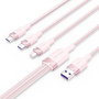 Vention Cable USB 2.0 3 en 1 USB-C, Lightning, Micro USB Carga Rápida 120W Transferencia Datos 1.5m Rosa