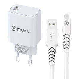 Cargador de Pared + Cable USB A a USB-C Muvit for Change SN-TC170DS1E150A + DC-006 Blanco 12 W