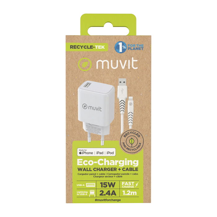 Cargador de Pared + Cable USB A a USB-C Muvit for Change SN-TC170DS1E150A + DC-006 Blanco 12 W Cargador de Pared + Cable USB A a USB-C Muvit for Change SN-TC170DS1E150A + DC-006 Blanco 12 W