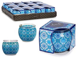 Acorde Vela Agua Fresca Azul Vidrio Cera 7.5 x 6.3 x 7.5 cm (Set de 12)
