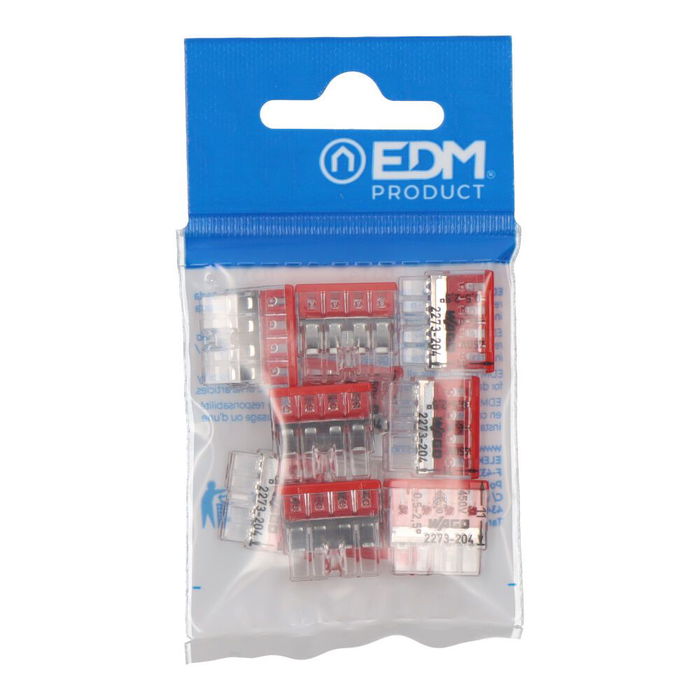 WAGO Conector Rápido 4 Vías para 0.5-2.5 mm² 450V 24A, Policarbonato Transparente/Tapa Roja, 10 Unidades