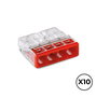 WAGO Conector Rápido 4 Vías para 0.5-2.5 mm² 450V 24A, Policarbonato Transparente/Tapa Roja, 10 Unidades
