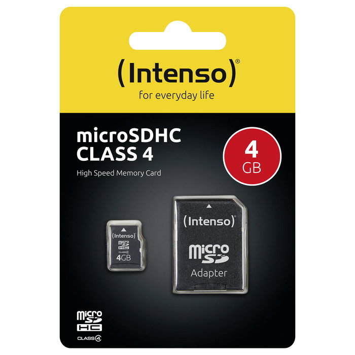 Intenso 3403450 Tarjeta MicroSDHC de 4GB con Adaptador SD, Velocidad 21MB/s Clase 4