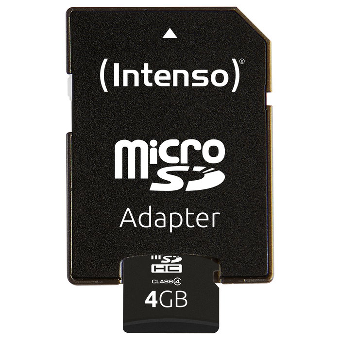 Intenso 3403450 Tarjeta MicroSDHC de 4GB con Adaptador SD, Velocidad 21MB/s Clase 4