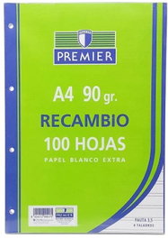 Zorrilla Premier 100H A4 90 gr Pauta 3,5 mm 4 Taladros Papel Blanco Extra