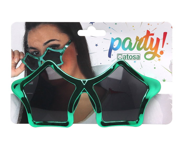 Gafas Forma Estrella Verde Metalizado Mujer Adulto Para Fiestas, Festivales y Carnavales