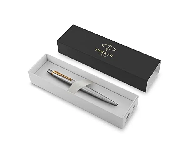 Parker Bolígrafo Jotter Acero Inoxidable con Detalles Dorados y Tinta Azul