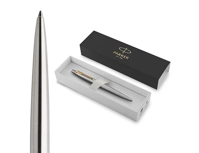 Parker Bolígrafo Jotter Acero Inoxidable con Detalles Dorados y Tinta Azul