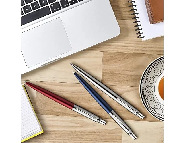 Parker Bolígrafo Jotter Acero Inoxidable con Detalles Dorados y Tinta Azul