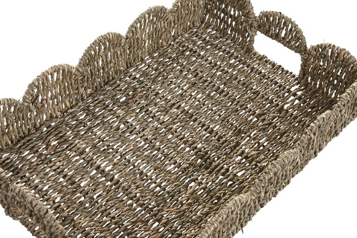 DKD Home Decor Set de 2 Bandejas de Decoración de Seagrass y Metal, Natural, 48x33x10 cm