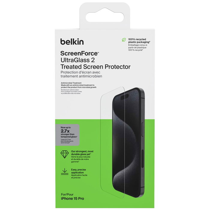 Belkin UltraGlass2 ScreenForce Protector de Pantalla para iPhone 15 Pro (OVA133ZZ) Belkin UltraGlass2 ScreenForce Protector de Pantalla para iPhone 15 Pro (OVA133ZZ)