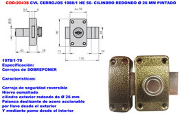 CVL Cerrojo 1988/ HE 56 con cilindro redondo de 26 mm pintado