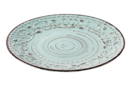 DKD Home Decor Platos de Gres con Relieve Azul, Pack de 6