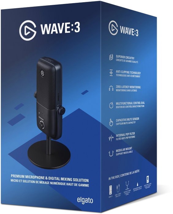 Elgato Wave:3 Micrófono de superficie para mesa Negro