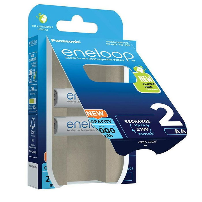 Panasonic Eneloop Mignon AA 2000mAh Ni-MH BK-3MCDE/2BE, Pack de 2