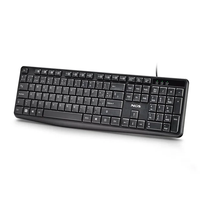 NGS Teclado FUNKY V4 - Teclado USB Cable QWERTY Español Negro con 12 Teclas Multimedia para Hogar y Oficina