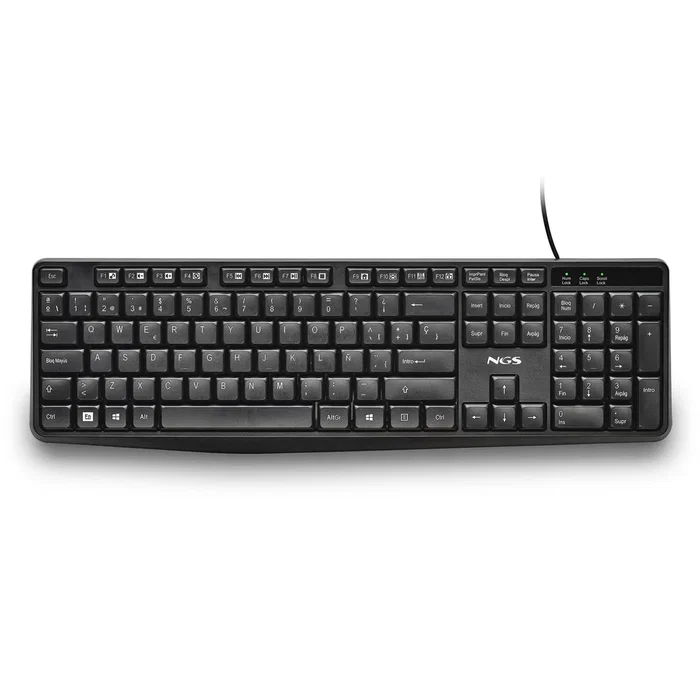 NGS Teclado FUNKY V4 - Teclado USB Cable QWERTY Español Negro con 12 Teclas Multimedia para Hogar y Oficina
