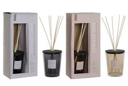 DKD Home Decor Ambientador Mikado Moderno Cristal y Ratan Ambar Gris 14 x 45.5 x 20.5 cm (2 Unidades)