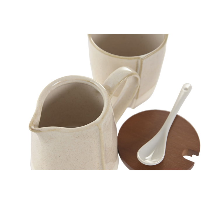 DKD Home Decor Set de Azucarero y Lechera Beige en Gres y Acacia